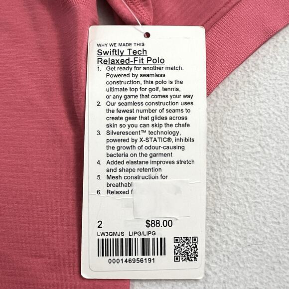 NWT Lululemon Women Lip Gloss Pink Swiftly Tech Relaxed Fit Polo Shirt W3GMJS 2 - Picture 4 of 10